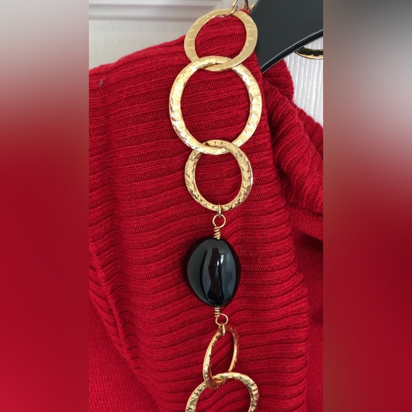 πHost Pickπ Vintage Gold w/ black stone Statement Necklace NWT - Picture 3 of 14